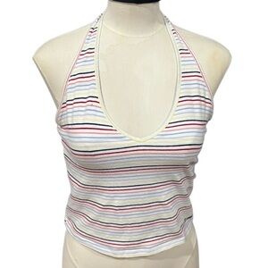 Hollister size S Striped Halter Neck sleeveless built in bra stretch Crop Top
